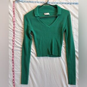 Hollister Green Ribbed V-Neck Sweater